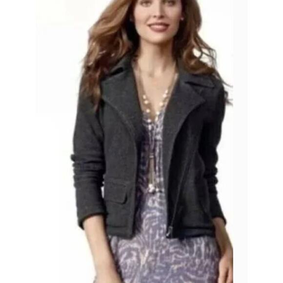 CAbi Jackets & Blazers - Cabi 100% Cotton Charcoal Gray Terry Knit Moto Jacket Size S
